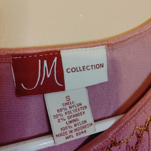 JM Collection Size Small Nylon Pink Floral Flower Textured Short Sleeve Blouse - Picture 6 of 8